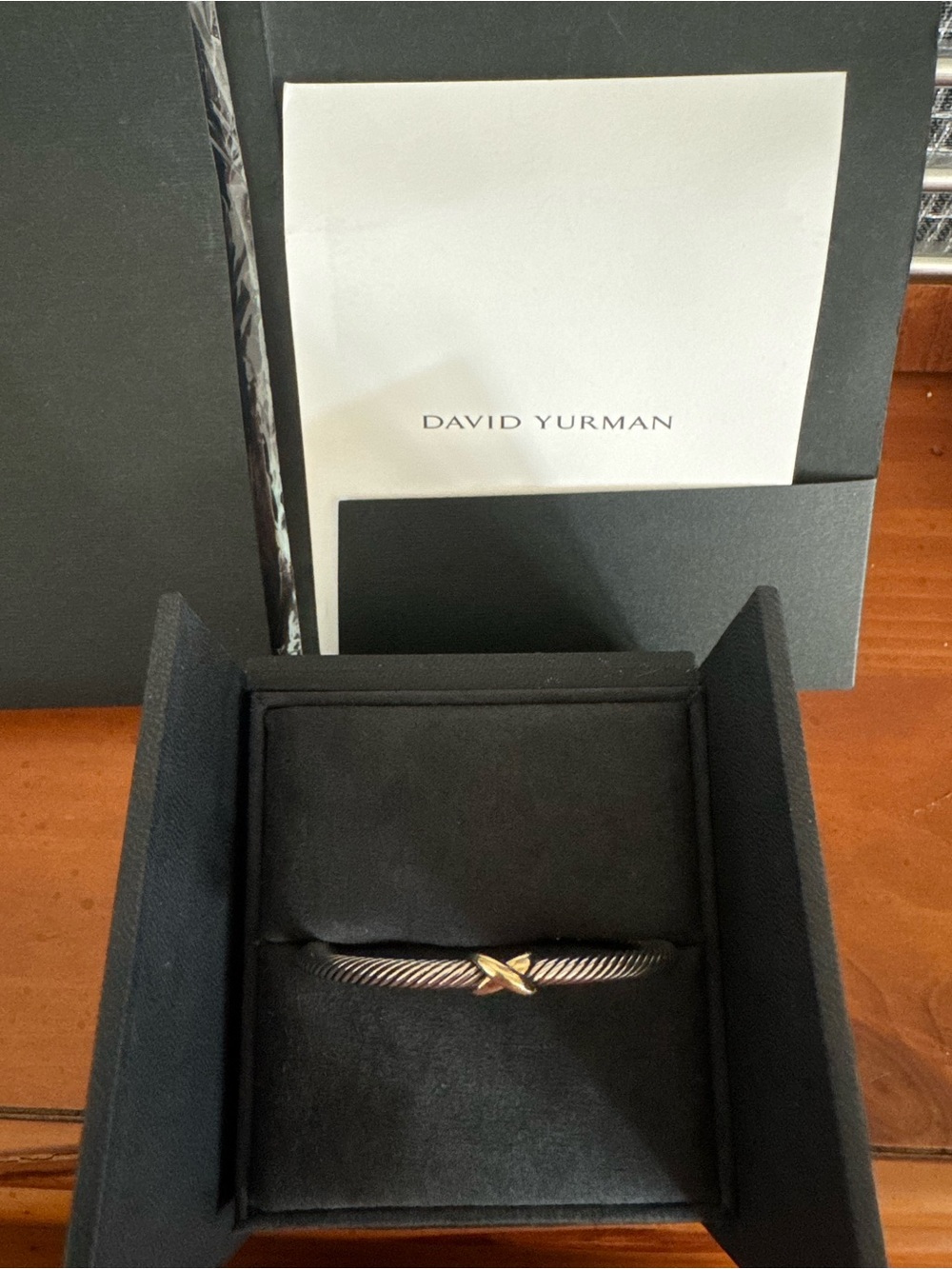 David Yurman Dark Cable Bracelet with Gold 'X' Accent